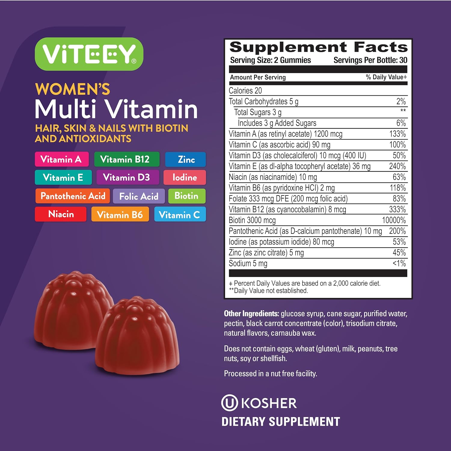 Viteey Women's Multivitamin Gummies - Immune Support - Raspberry Flavoured - görsel 4