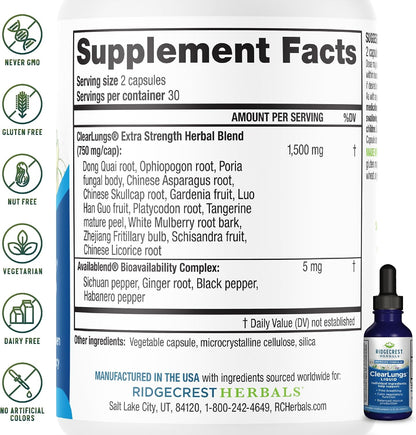 Ridgecrest Herbals ClearLungs Liquid Herbal Supplement, Orange Flavour, 59 ml