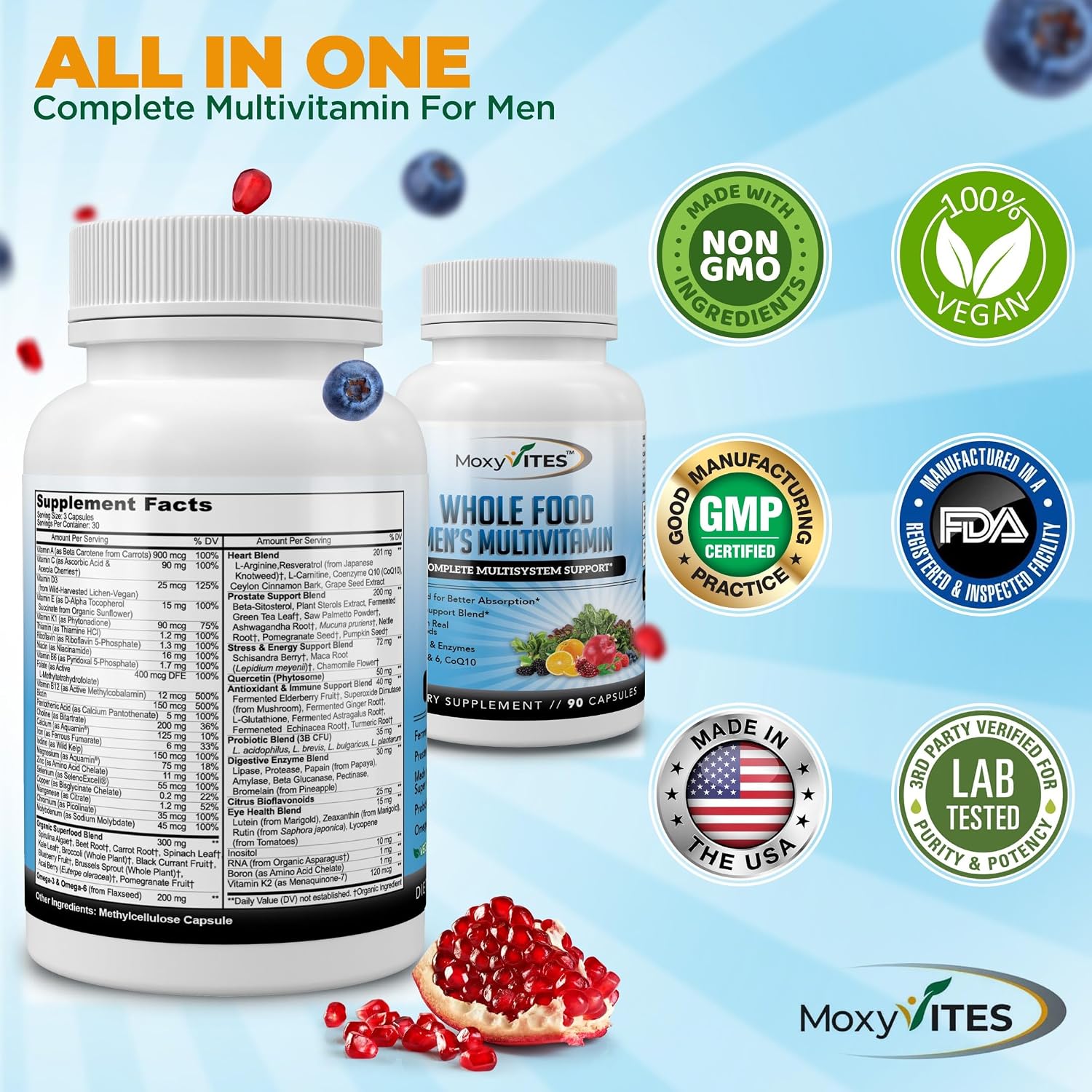 Methylated Men's Multivitamin with 44 Organic Whole Foods & Fermented Nutrients - görsel 6