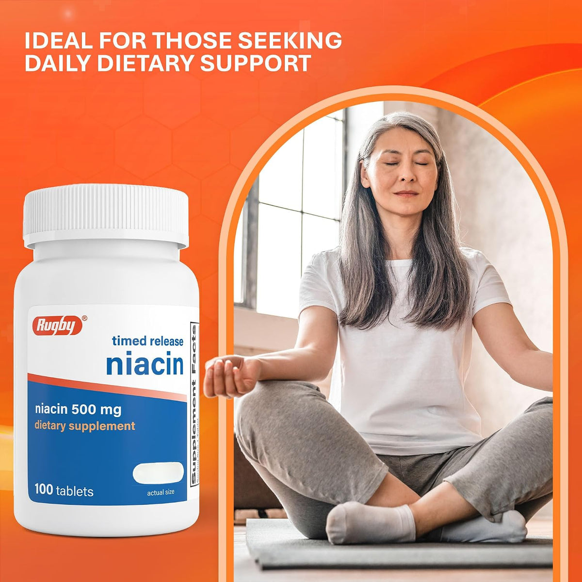 Rugby Timed-Release Niacin 500mg with 28mg – Supports normal function of the nervous system – Image 6