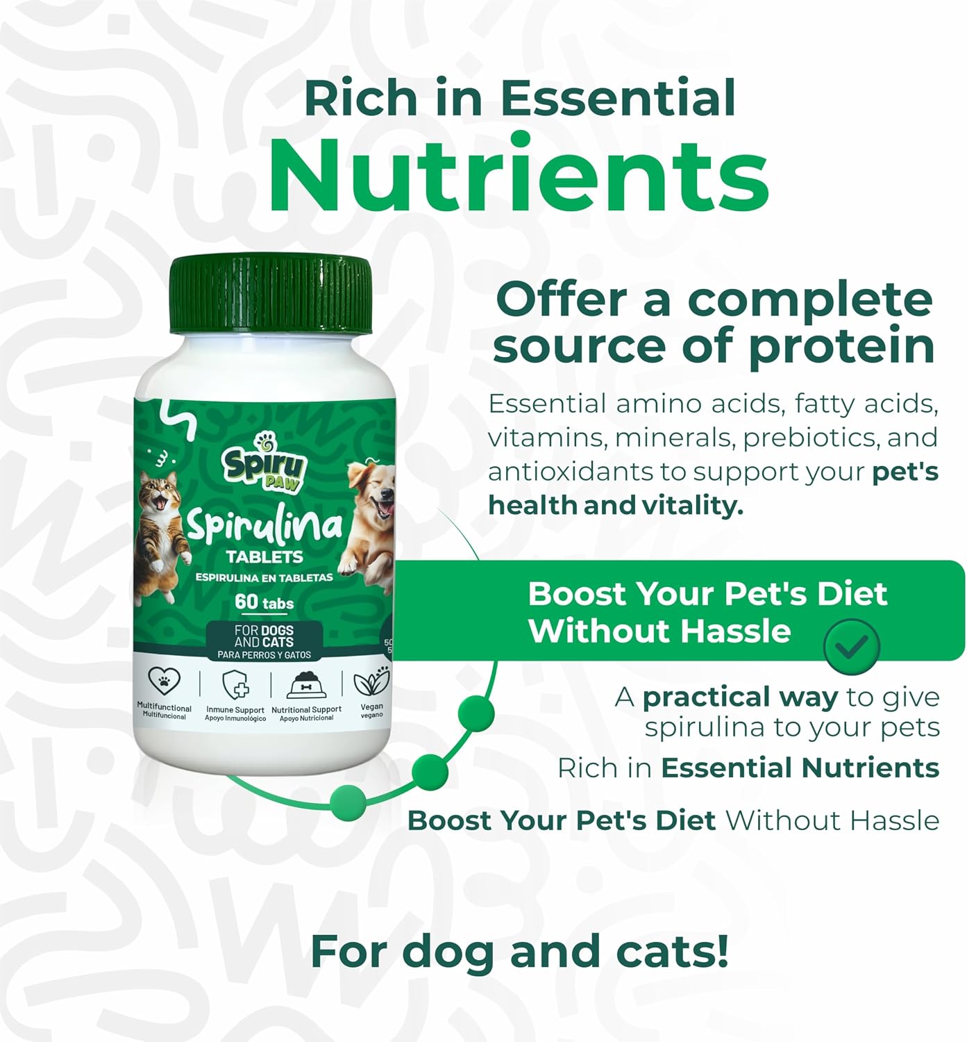 SPIRU PAW Spirulina Tablets for Dogs & Cats, Plant-based Microalgae Pet Supplement, Easy Daily Tablet, Supports Daily Wellness & Skin & Coat, 60 Count - görsel 3