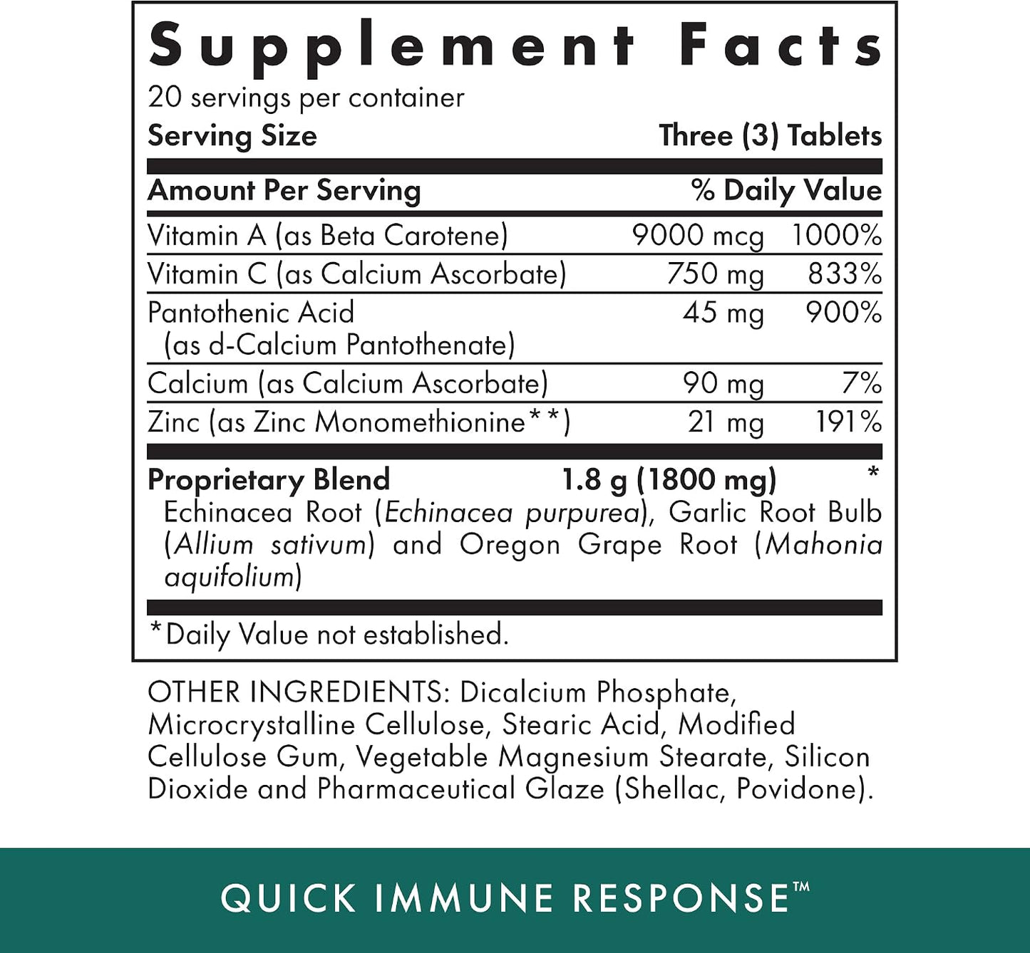 Michael's Quick Immune Response - 60 Vegetarian Tablets - Immune Support with Vitamin A, C & Zinc - görsel 2