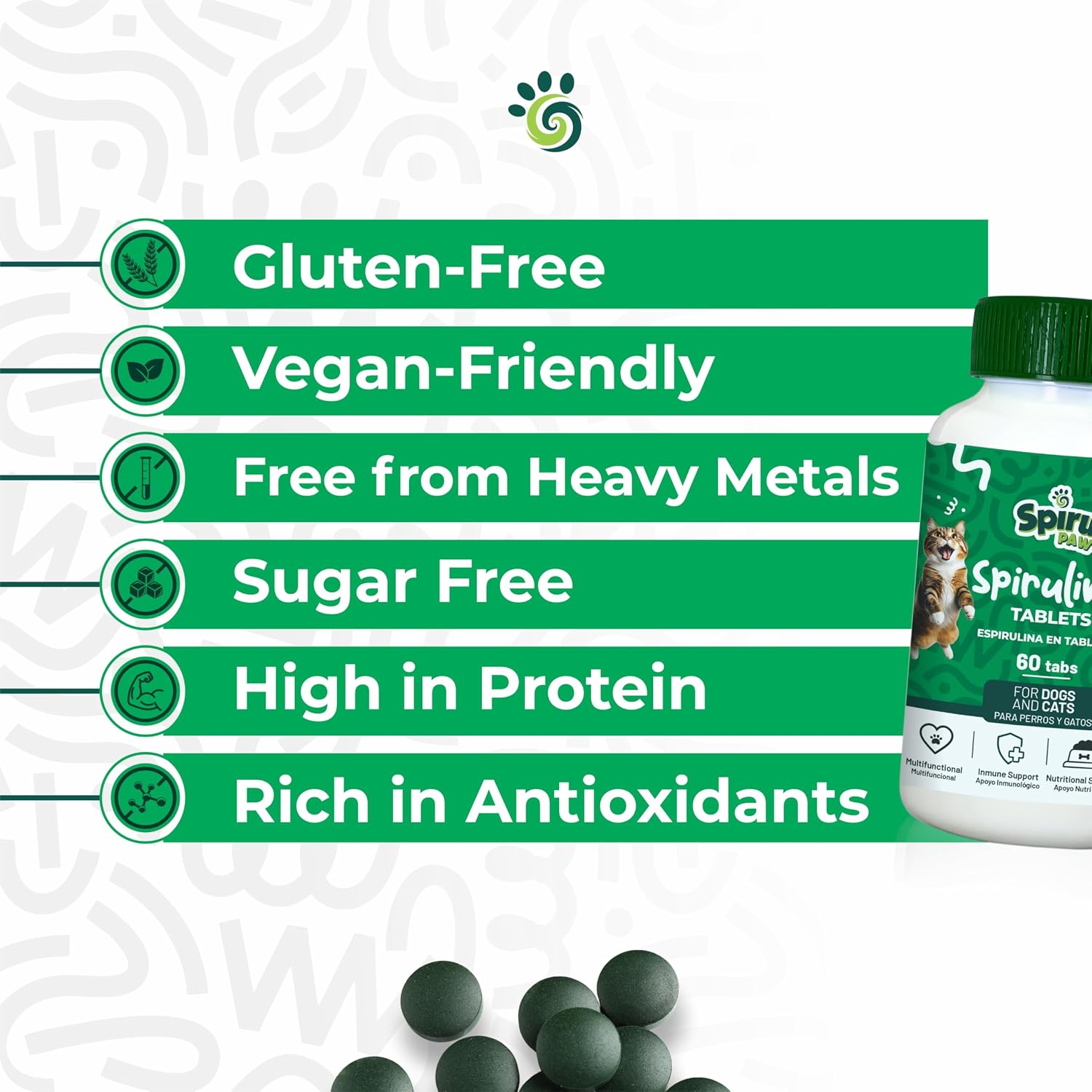 SPIRU PAW Spirulina Tablets for Dogs & Cats, Plant-based Microalgae Pet Supplement, Easy Daily Tablet, Supports Daily Wellness & Skin & Coat, 60 Count - görsel 4