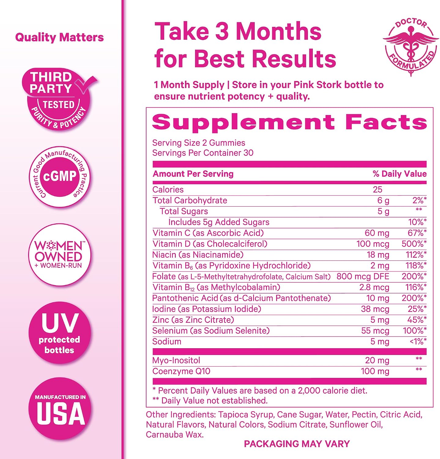 Pink Stork Fertility Gummies for Women – 60 Gummies | OBGYN-Formulated with CoQ10, Myo-Inositol & Methylated Folate - görsel 6