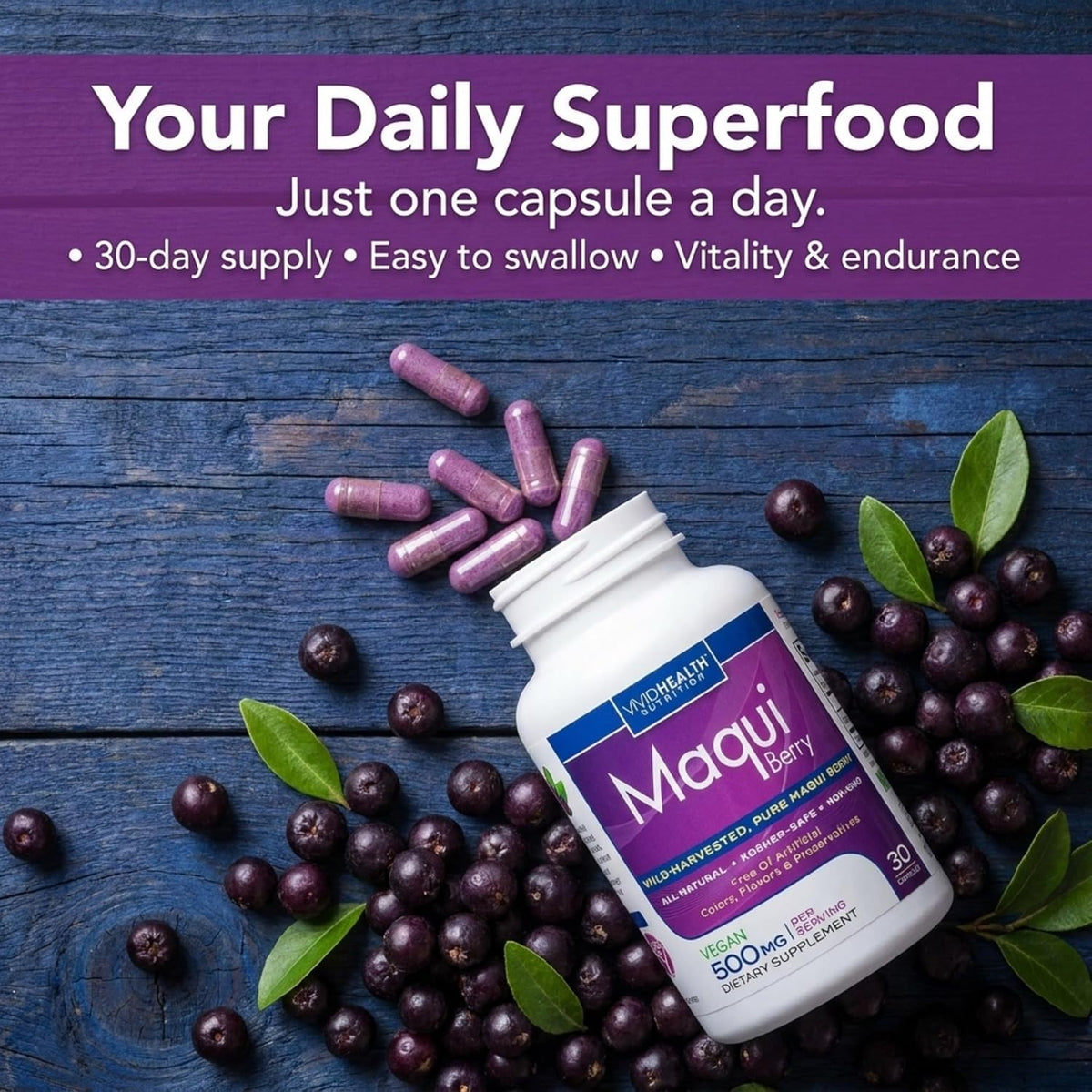 Pure Maqui Berry Extract Capsules - Antioxidant & Immune Support, 500mg, 30 Capsules - görsel 2