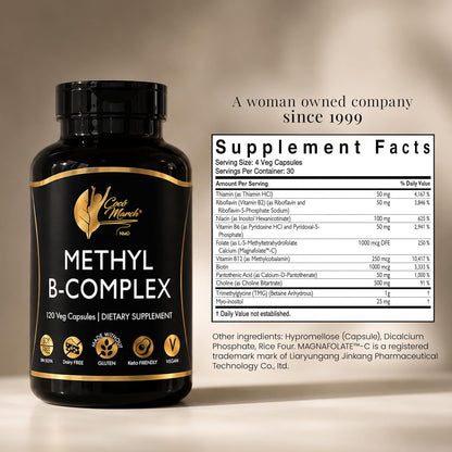Cocó March N.M.D High Potency Methyl B Vitamins Active Complex - 5-MTHFR - Gluten-free, Soya-free, Dairy-free, Keto Friendly, Vegan - 120 Capsules