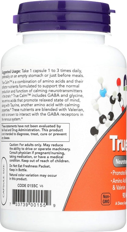 NOW Foods True Calm Amino Relaxer 90 Capsules (Twin Pack)