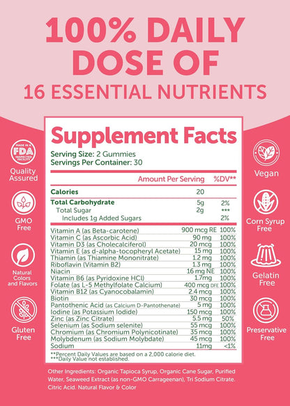 Lunakai USA-made Women's Multivitamin Gummies – Daily 16 Multi Vitamins for Energy & Wellness, 60 Gummies