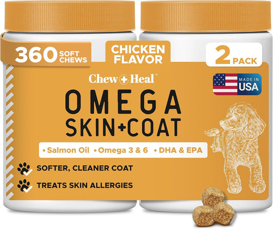 Omega-3 Fish Oil for Dogs – 360 Soft Chews for Skin & Coat – Made in the USA (Chicken Flavour)