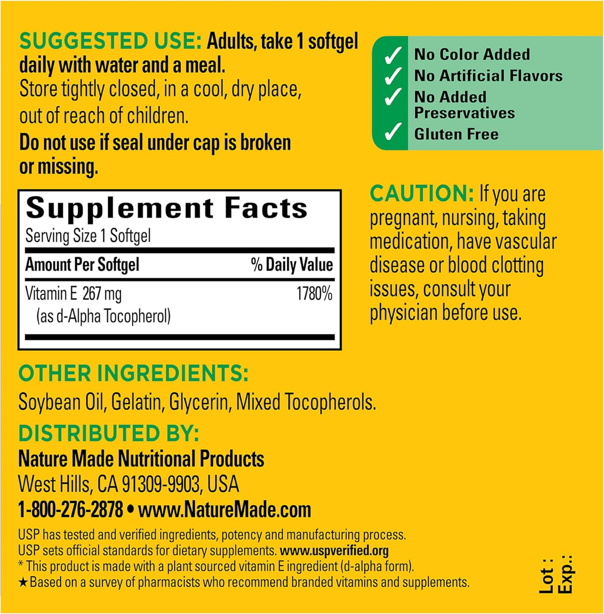 Nature Made Vitamin E 400 IU Softgels, 267 mg d-Alpha, 100 Softgels - görsel 7