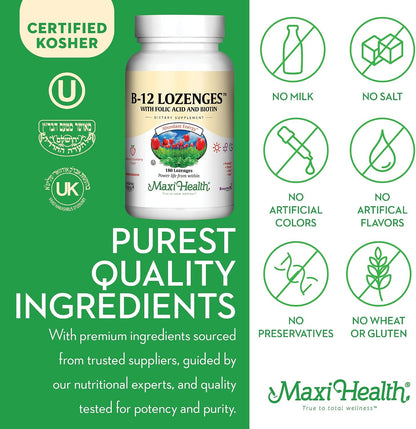 Maxi Health Vitamin B12 Lozenges - Sublingual Strawberry, 800 µg, 180 Count