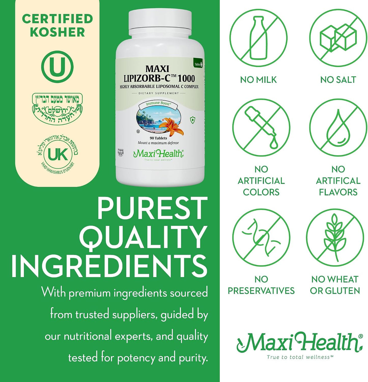 Maxi Health Vitamin C 1000mg – Gentle on Stomach Liposomal Vitamin C Supplement for Normal Immune Function – Digestive Blend with Quercetin, Ginger, Black Pepper – Vegan, Kosher, 90 Count, 90-Day Supply - görsel 5