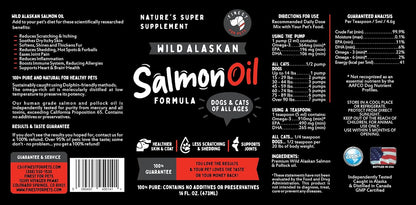 Wild Alaskan Omega-3 Blend Pollock & Salmon Oil for Dogs & Cats (16oz) - 100% Pure Fish Oil Supplement with EPA & DHA