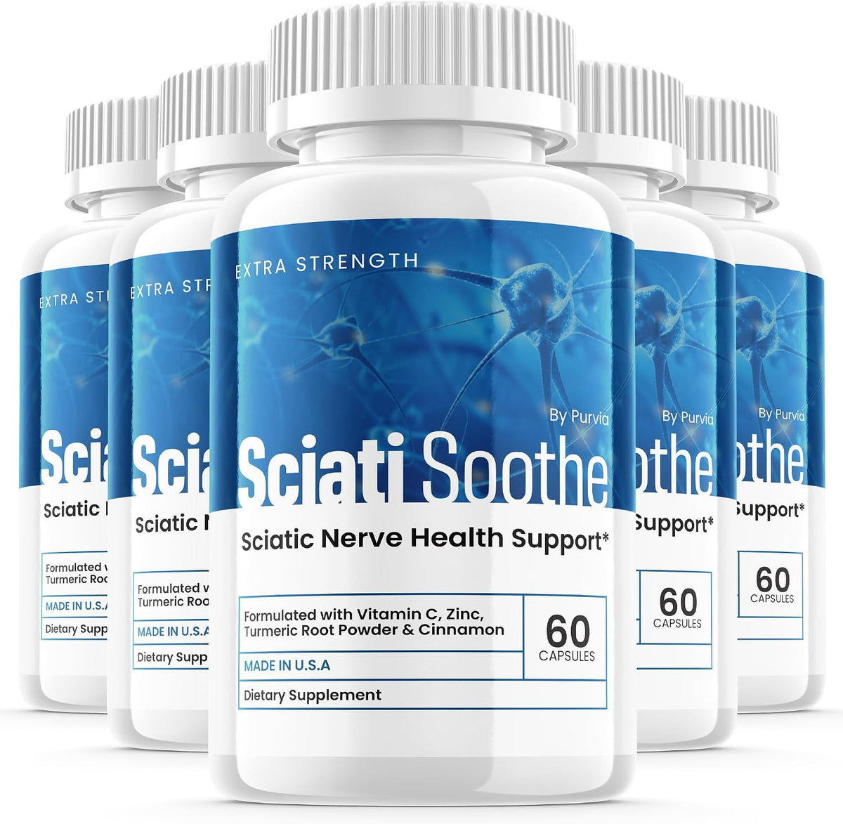 (5 Pack) Sciatisoothe Supplement for Nerve Health, Maximum Strength Formula, 300 Capsules - görsel 1