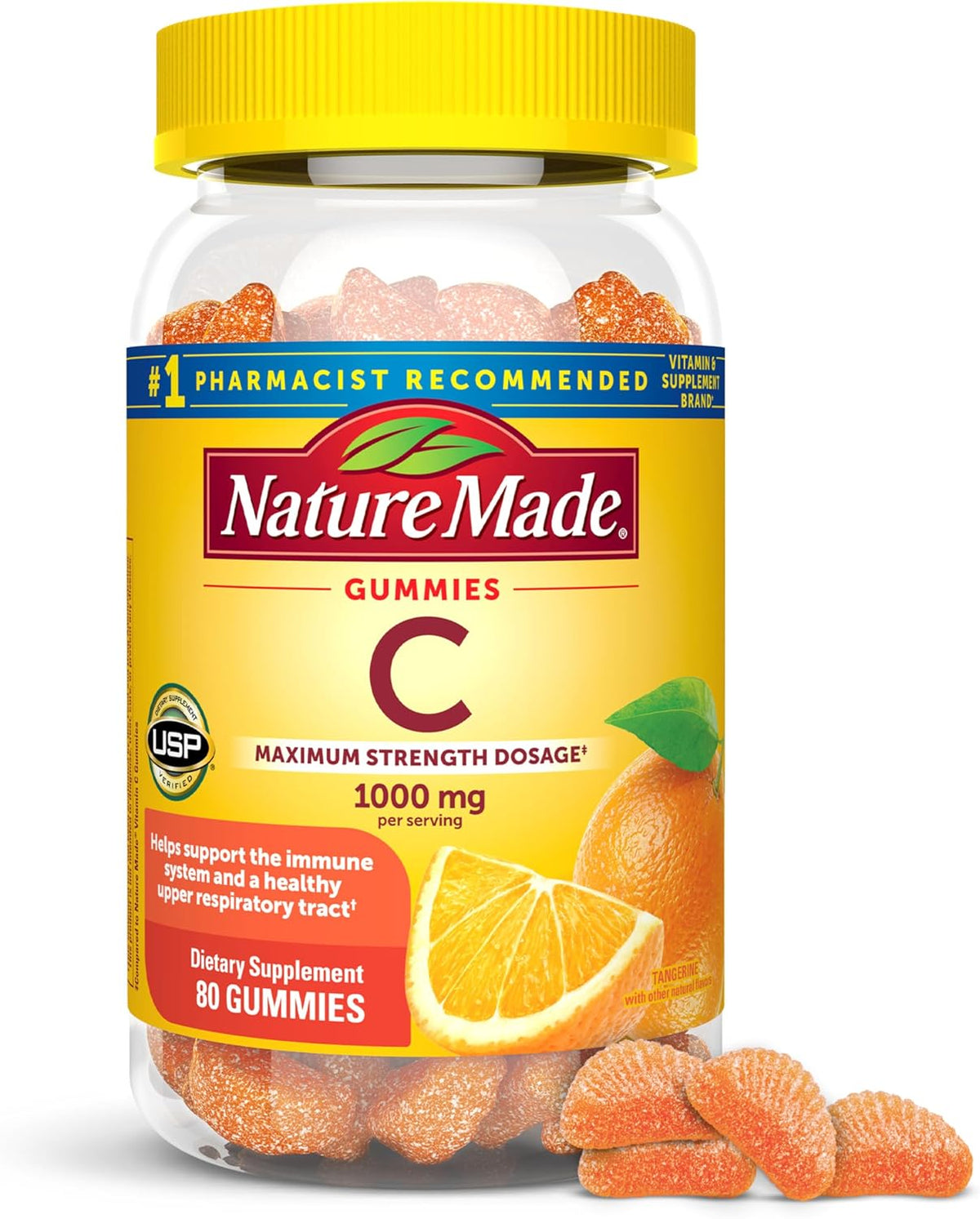Nature Made Maximum Strength Dosage Vitamin C 1000mg per Serving, Adult Vitamin C Immune Support Gummies, 80 Gummies for Daily Immune Support, 20 Day Supply - görsel 1