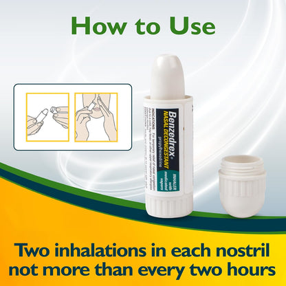 Benzedrex Nasal Decongestant Inhaler – Medicated Vapour Relief for Sinus Pressure, Nasal Congestion, Allergies, Hay Fever & Colds - Pack of 6