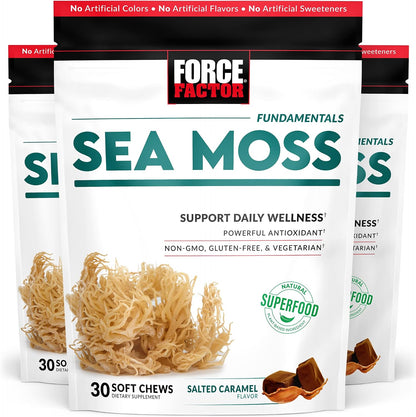 Force Factor Sea Moss Soft Chews, Support Immunity, Digestion, and Heart Health, Irish Sea Moss Superfood & Antioxidants Supplement, Non-GM, Gluten-Free, Salted Caramel Flavour, 60 Soft Chews, 2-Pack