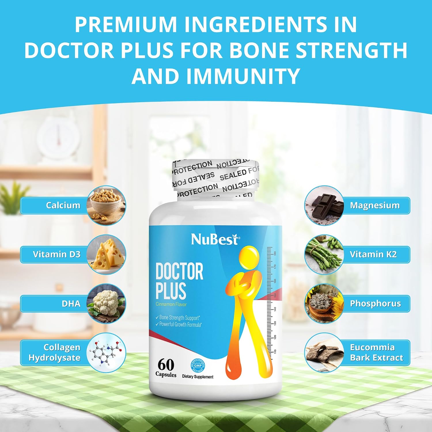 NuBest Doctor Plus - Bone Strength Supplement with Calcium, Vitamin D3, Vitamin K2 (MK7), Magnesium, 60 Capsules - görsel 2