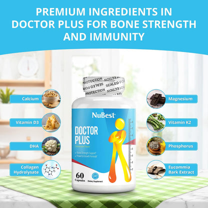 NuBest Doctor Plus - Bone Strength Supplement with Calcium, Vitamin D3, Vitamin K2 (MK7), Magnesium, 60 Capsules
