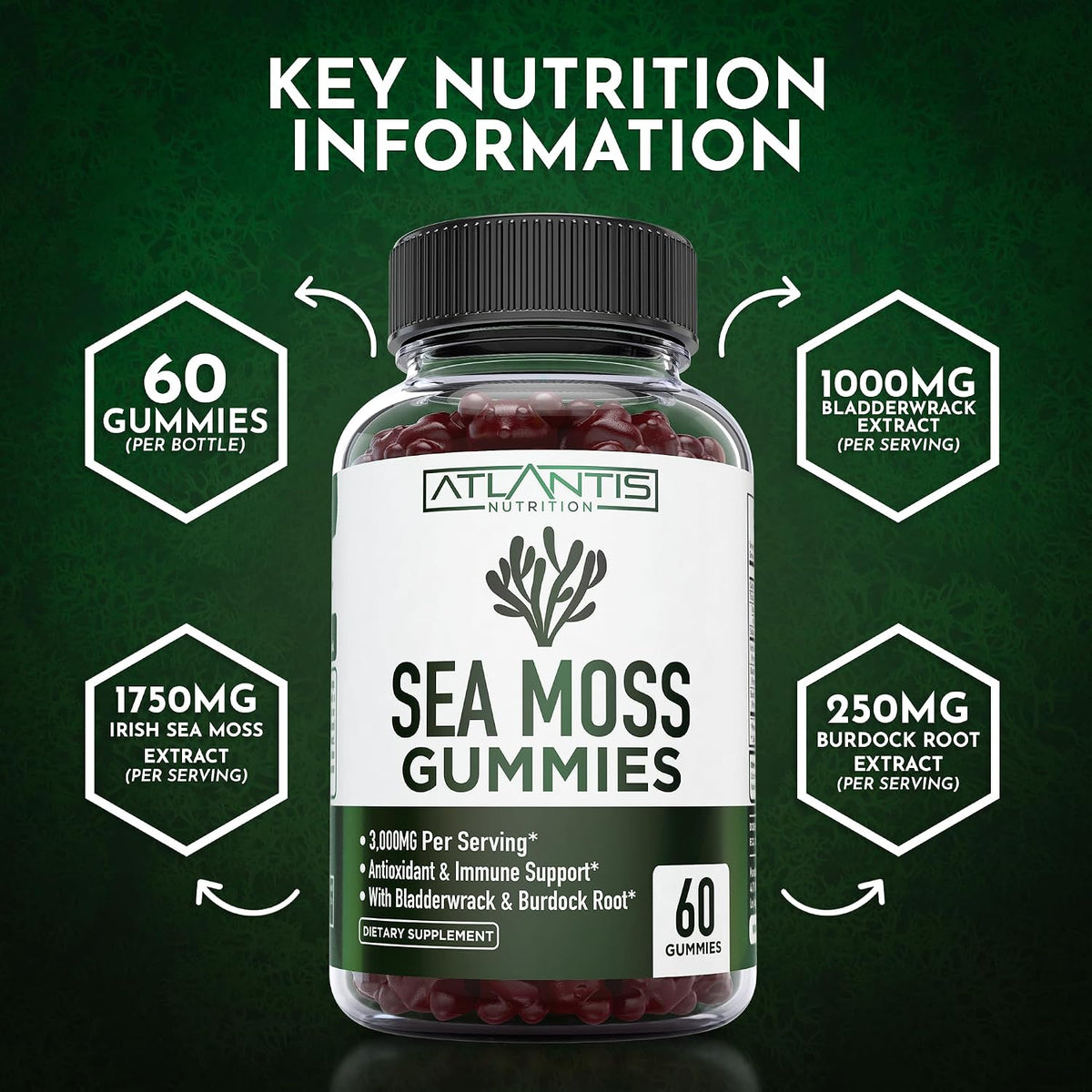 Irish Sea Moss Gummies - 3000mg - Sea Moss, Bladderwrack & Burdock Root - Antioxidant Superfood Supplement, 60 Gummies - görsel 9