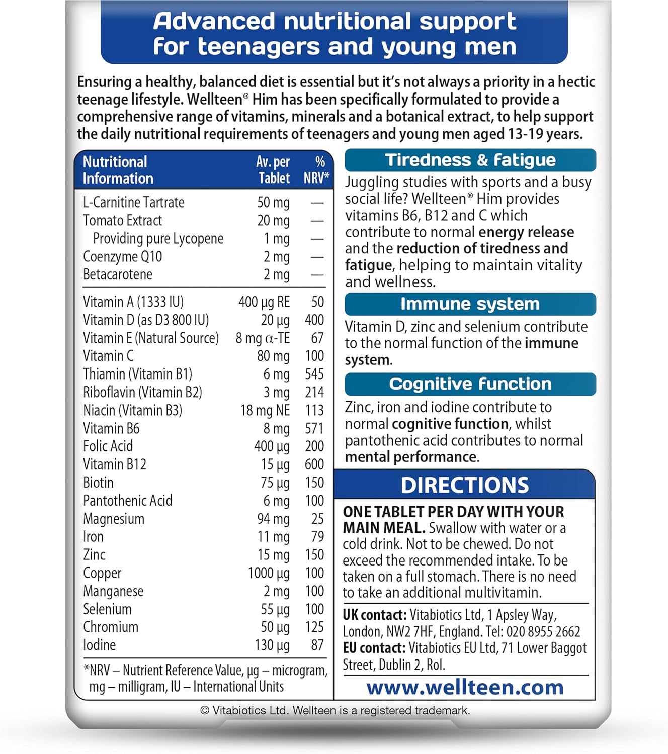 Wellteen by Vitabiotics Him Tablets, 30 Tablets - görsel 2