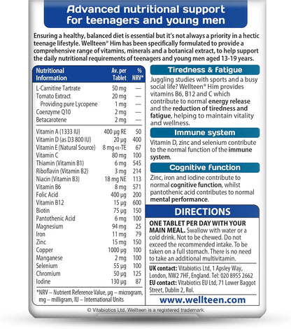 Wellteen by Vitabiotics Him Tablets, 30 Tablets