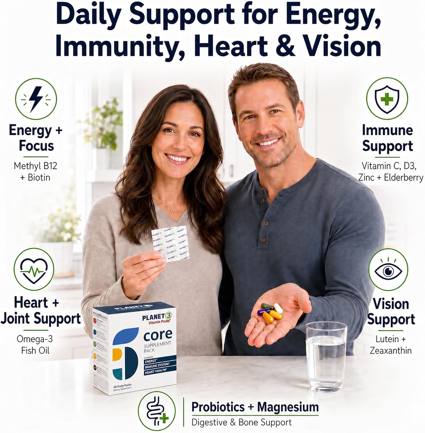 Planet 3 Daily Vitamin Packs for Men & Women – Multivitamin with Omega-3, Probiotics, Vitamin D3 & More, 30 Packets - görsel 4