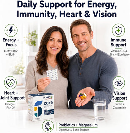 Planet 3 Daily Vitamin Packs for Men & Women – Multivitamin with Omega-3, Probiotics, Vitamin D3 & More, 30 Packets