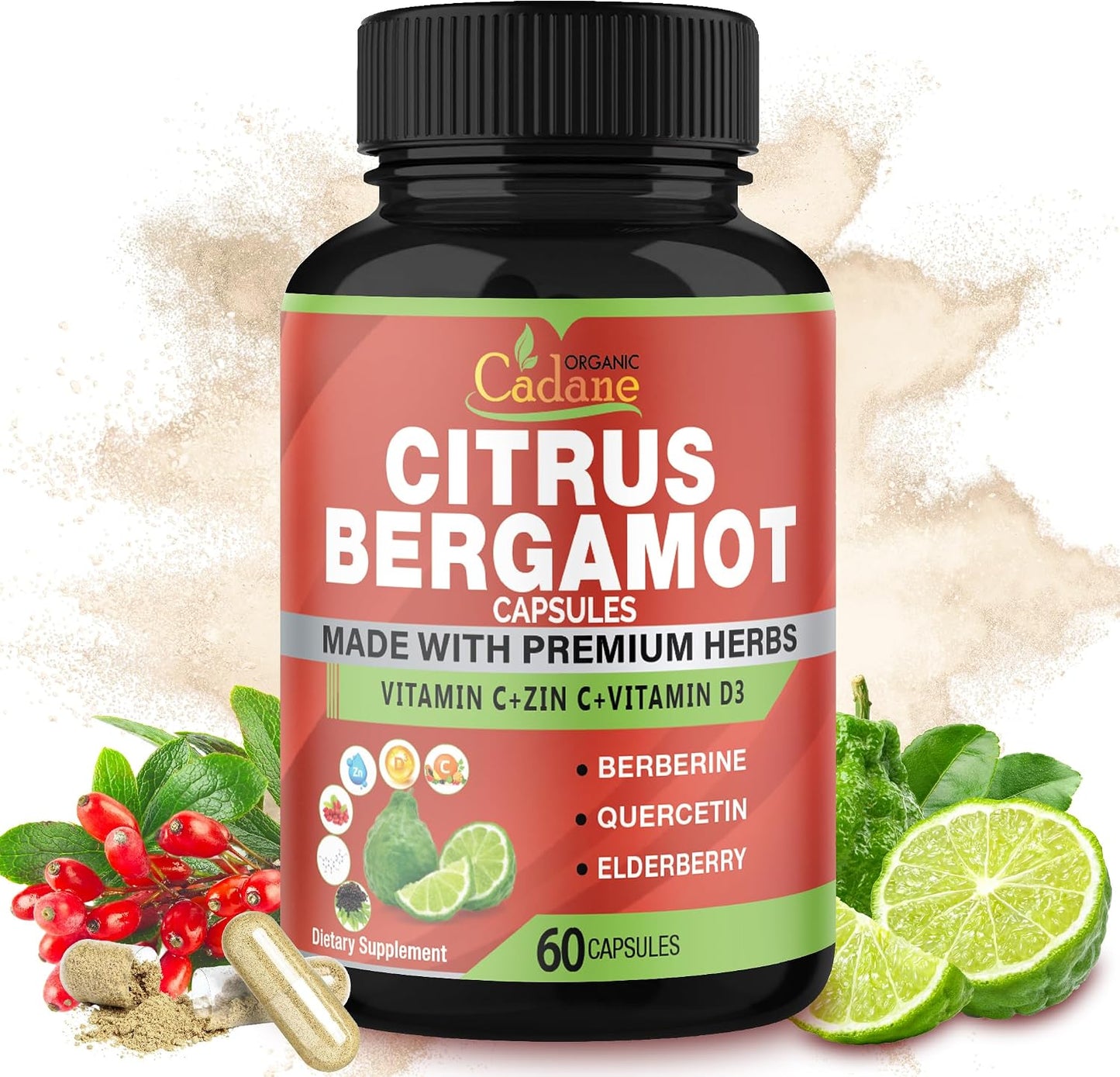 Citrus Bergamot Extract Supplement with Vitamin C, D3, Zinc, Berberine, Quercetin & More | Immune Support | 60 Capsules - görsel 1