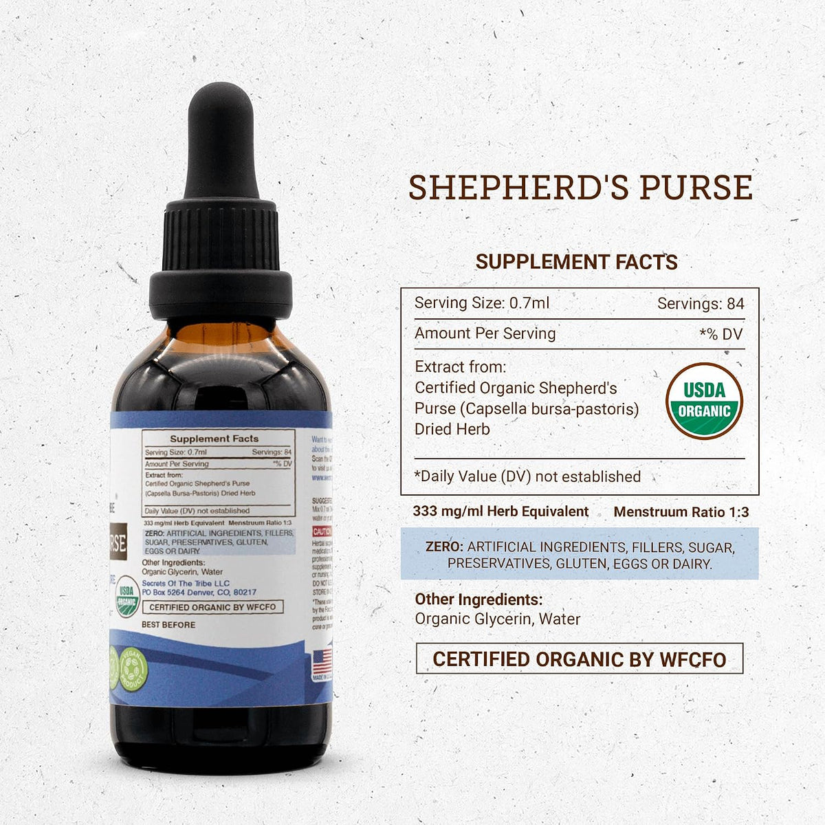 Secrets of the Tribe Shepherd's Purse USDA Organic Alcohol-Free Extract, High-Potency Herbal Drops (60 ml) - görsel 4
