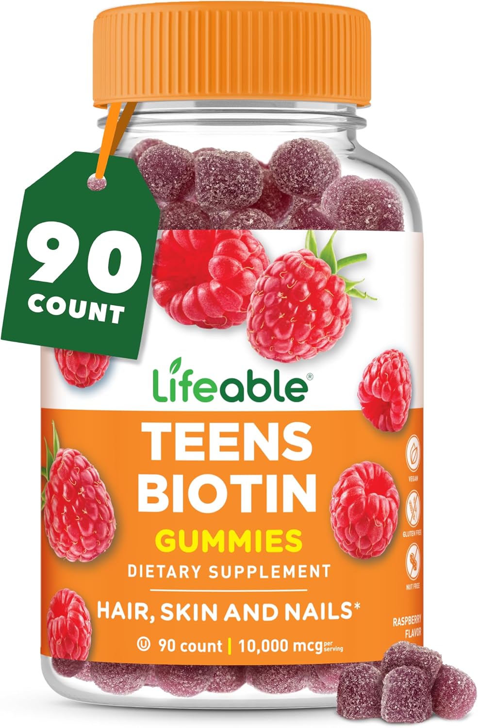Lifeable Teens Biotin 10000mcg Gummies - Vegan Biotin Supplement for Hair, Skin & Nails - 90 Gummies - görsel 1