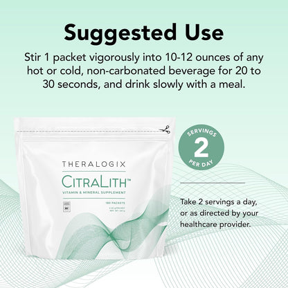Theralogix CitraLith – Vitamin & Mineral Food Supplement for Kidney Health – 90-Day Supply (180 Packets)