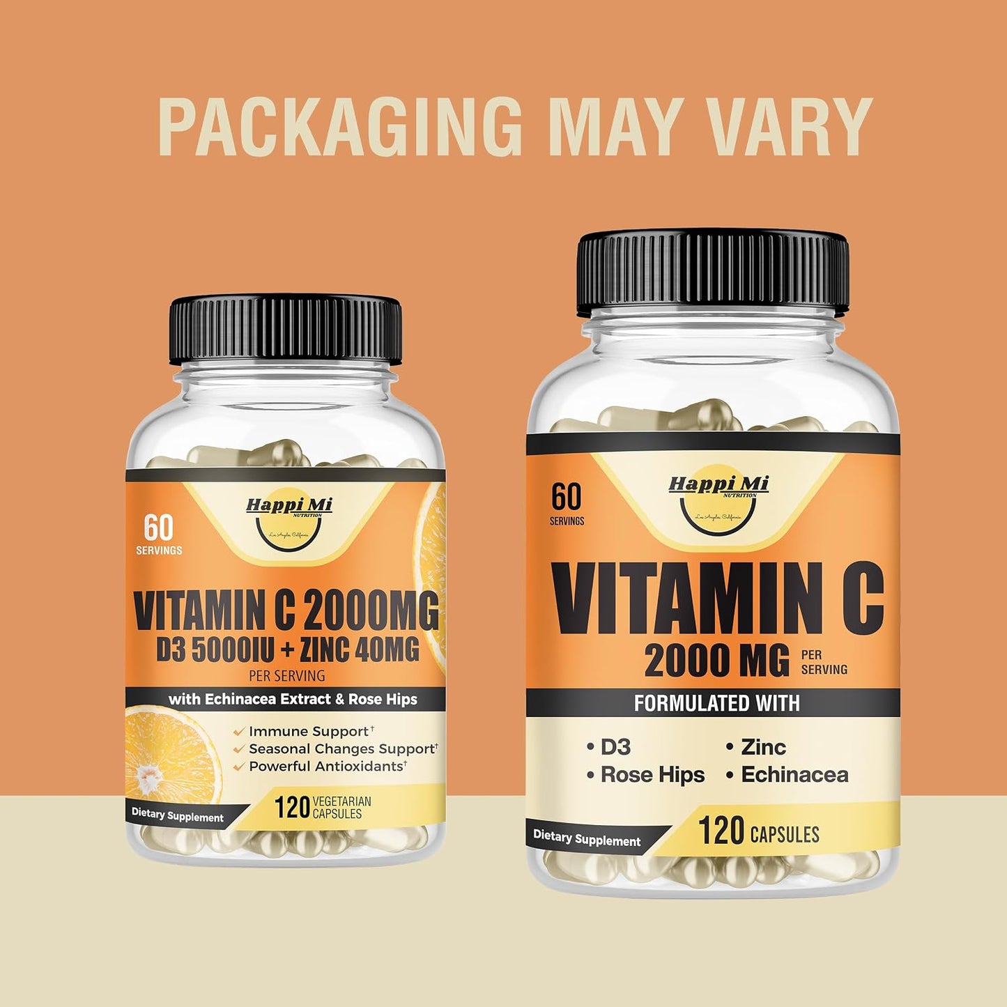 Vitamin C 2000mg per Serving with Zinc 40mg & Vitamin D3 5000 IU – Echinacea Extract & Rose Hip – 120 Vegan Capsules, 60 Day Supply, Non-GMO, No Fillers - görsel 2