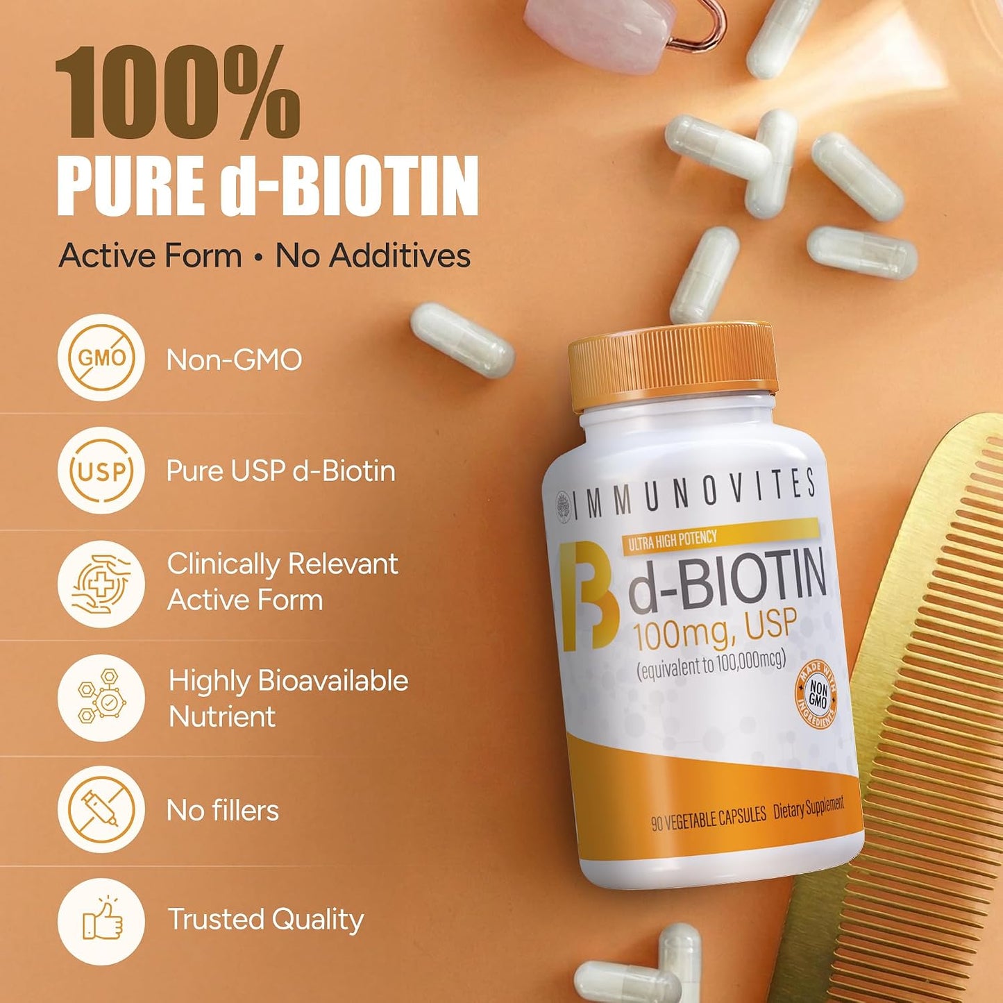 IMMUNOVITES High-dose Biotin 100mg (100,000mcg) - 3-Pack, 90 Capsules Each - görsel 4