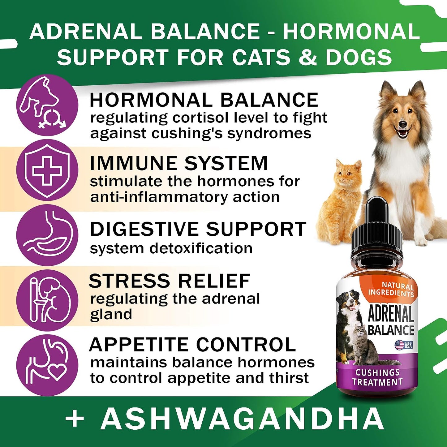 Adrenal Balance for Dogs and Cats - Herbal Adrenal Support Drops with Ashwagandha, Liquorice Root, Rhodiola Rosea, 2 oz - görsel 2