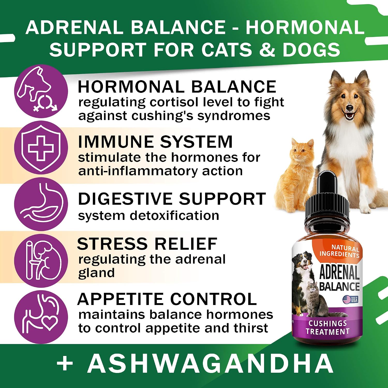 Adrenal Balance for Dogs and Cats - Herbal Adrenal Support Drops with Ashwagandha, Liquorice Root, Rhodiola Rosea, 2 oz - görsel 2