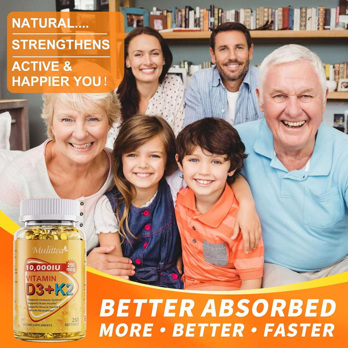 Mulittea Plant-Based Vitamin D3 & K2 10,000 IU with Coconut MCT Oil - 250 Soft gel capsules - görsel 7