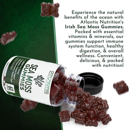 Irish Sea Moss Gummies - 3000mg - Sea Moss, Bladderwrack & Burdock Root - Antioxidant Superfood Supplement, 60 Gummies