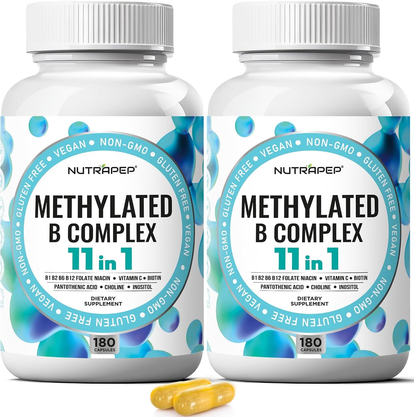 NutraPep Methylated B-Complex Vitamins - Complete Methyl B Complex Multivitamin with Bioactive B9 5-MTHF B6 B12 - MTHFR Support Supplement for Brain, Heart & Energy - Vegan, Gluten-free, Sugar Free - görsel 8