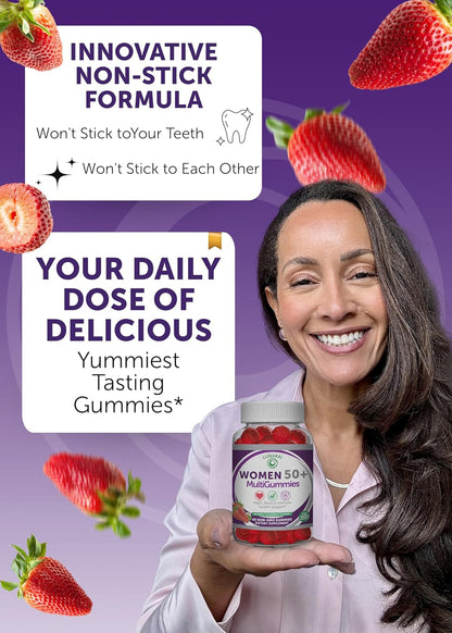 Lunakai Made in USA 50 Plus Women's Multivitamin Gummies - Delicious Strawberry Flavour - 60 Count