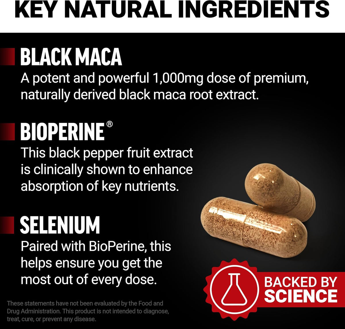 Force Factor Black Maca Root Supplement for Men, 1000mg with BioPerine, 90 Capsules - görsel 3