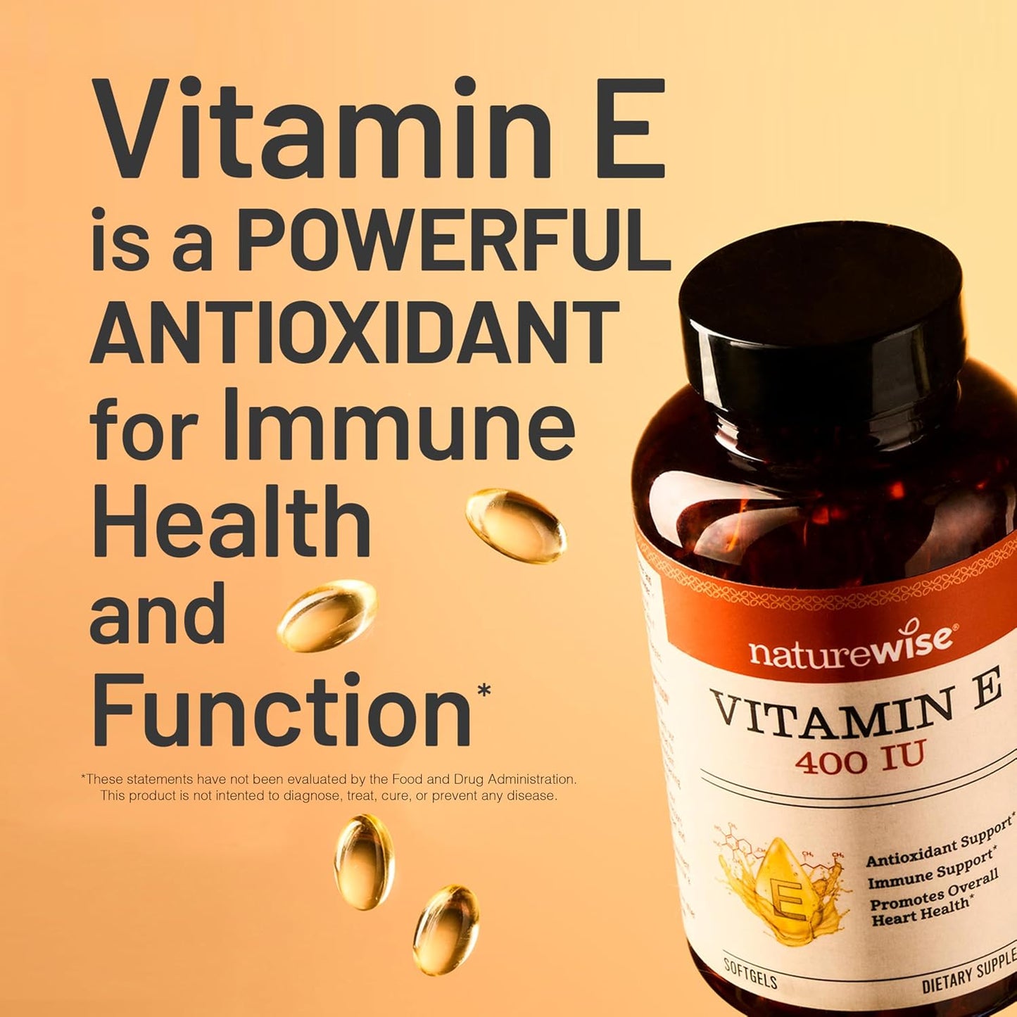 NatureWise Vitamin E 400 IU Softgels (180mg DL-Alpha) - Dairy, Gluten & Soya Free - Non-GMO Antioxidant-Rich Food Supplement for Skin and Immune Health Support - 4-Month Supply, 120 Count - görsel 7
