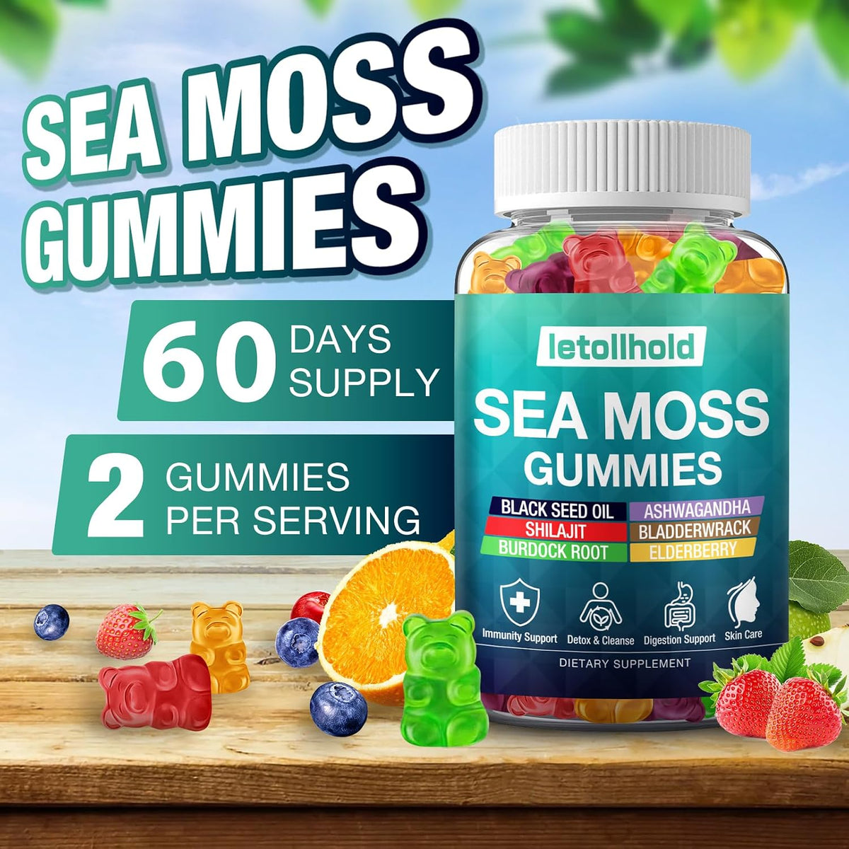 Sea Moss Gummies - Irish Sea Moss Gummies Advanced for Adults with Ashwagandha, Bladderwrack & Burdock Root - görsel 7