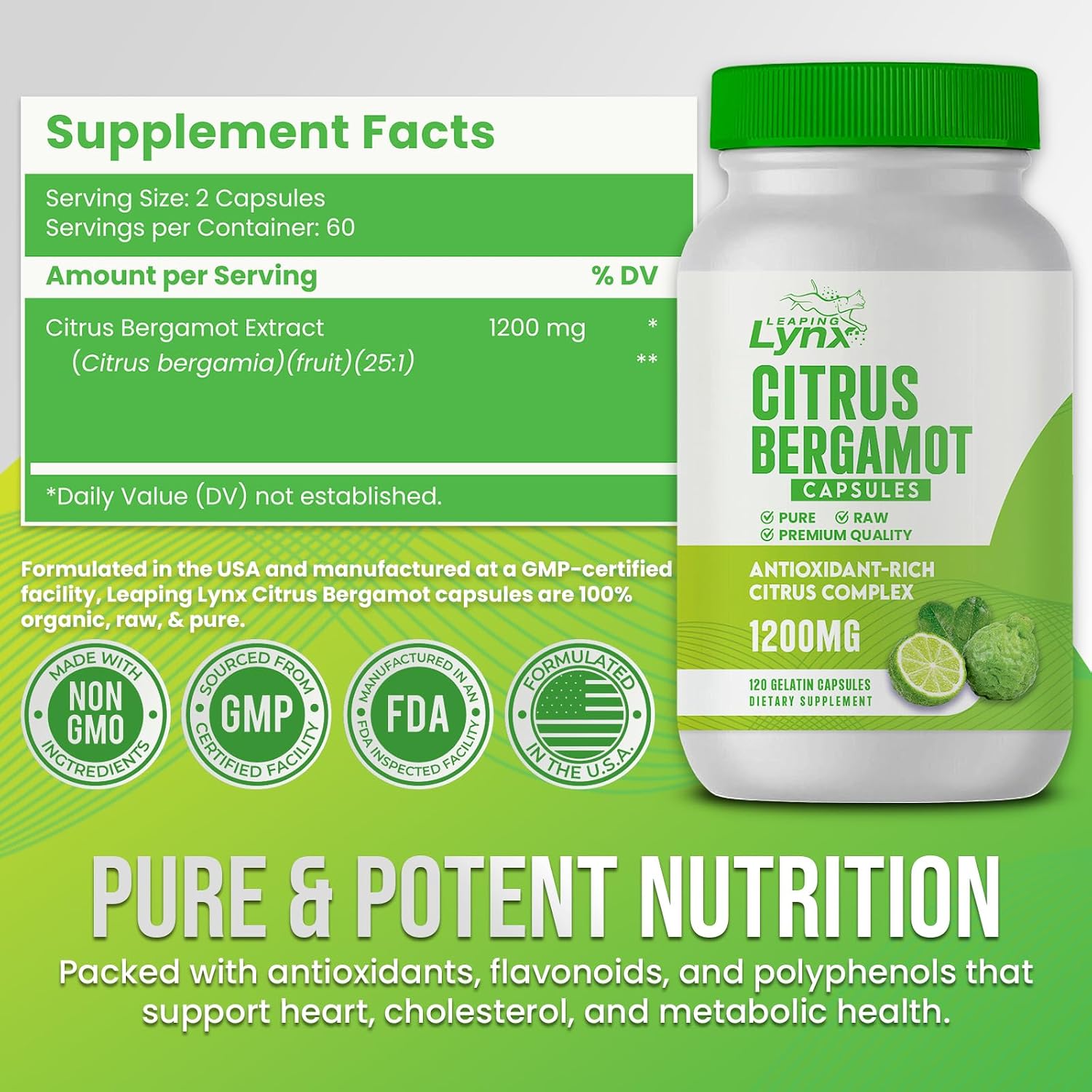 Leaping Lynx Citrus Bergamot 1200 mg – Heart Health & Cholesterol Support, 120 Capsules - görsel 2