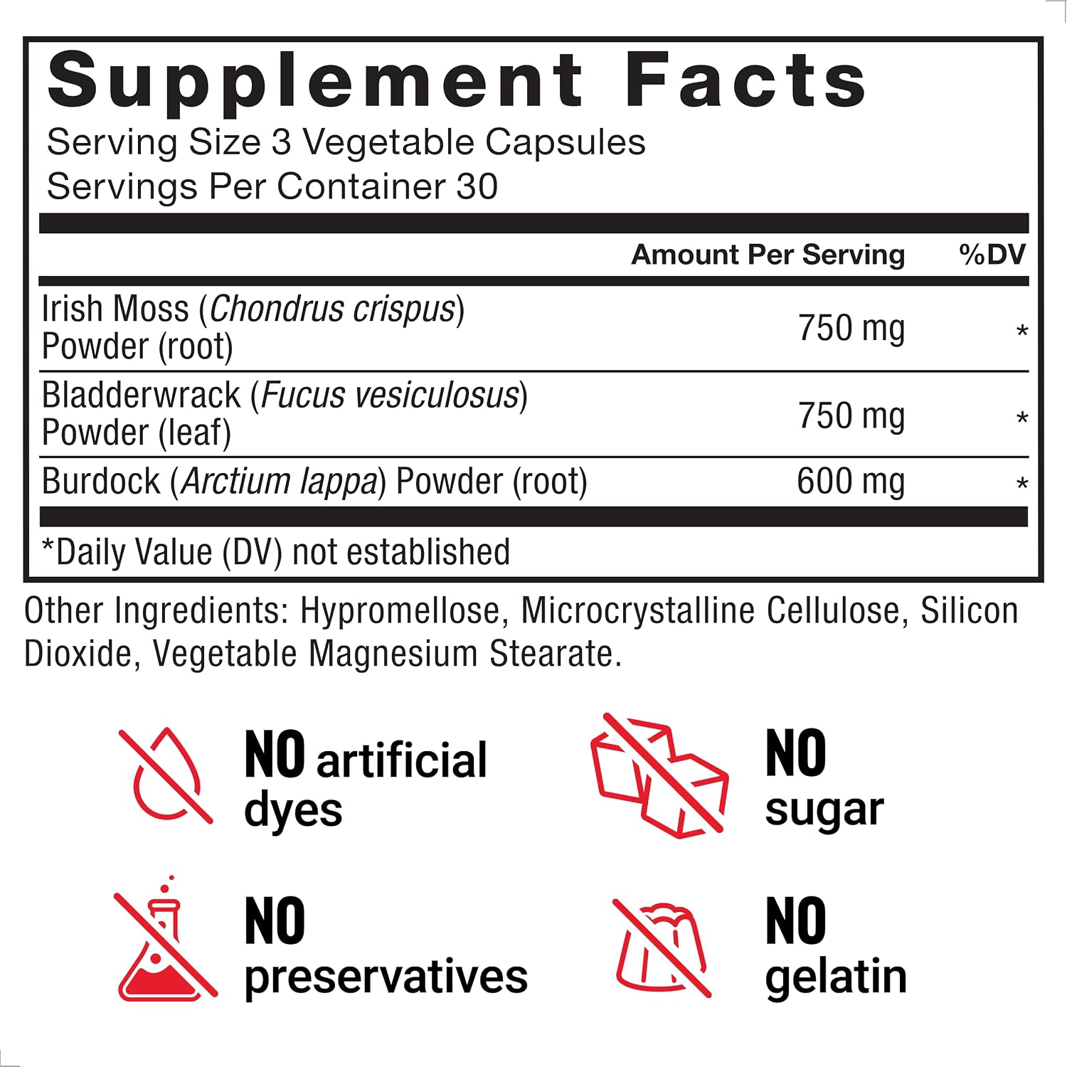 Force Factor Irish Sea Moss Capsules with Burdock and Bladderwrack – Vegan, No Gelatin, 90 Capsules - görsel 5