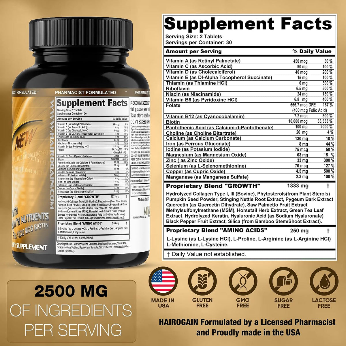 MINANATURALS HAIROGAIN DHT Blocker - Support Hair Growth with 10000 mcg Biotin, Collagen & Hair Vitamins - 60 Tablets - görsel 5