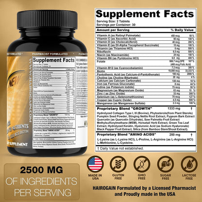 MINANATURALS HAIROGAIN DHT Blocker - Support Hair Growth with 10000 mcg Biotin, Collagen & Hair Vitamins - 60 Tablets