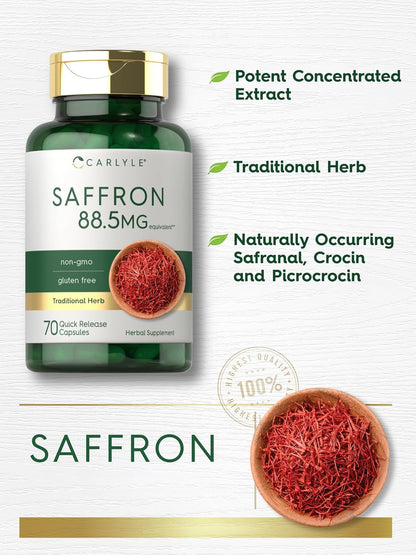 Carlyle Saffron Extract Supplement - 70 Capsules, Non-GM, Gluten-free