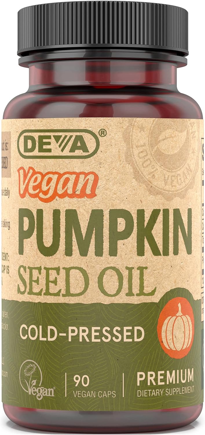 DEVA Nutrition Vegan Pumpkin Seed Oil 500 mg, Cold-Pressed and Unrefined - 90 Capsules, 1 Pack - görsel 1