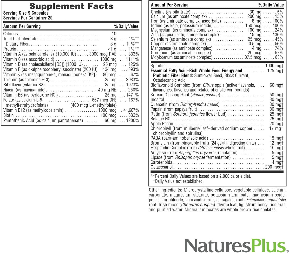 NaturesPlus Source of Life Multivitamin & Mineral Supplement – 180 Capsules - görsel 5